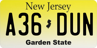 NJ license plate A36DUN