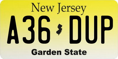 NJ license plate A36DUP