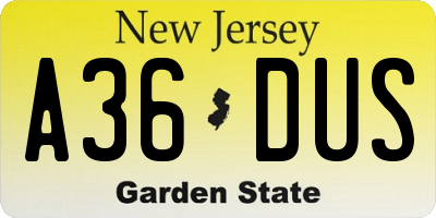 NJ license plate A36DUS