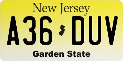 NJ license plate A36DUV