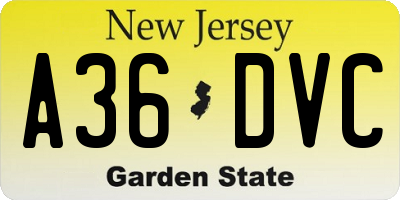 NJ license plate A36DVC