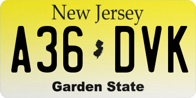 NJ license plate A36DVK