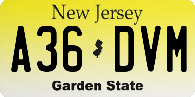 NJ license plate A36DVM