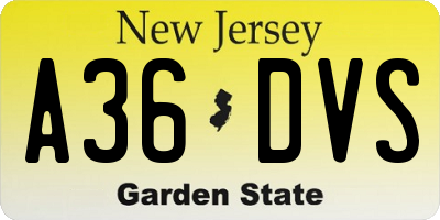 NJ license plate A36DVS