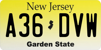 NJ license plate A36DVW