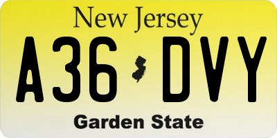 NJ license plate A36DVY