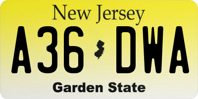 NJ license plate A36DWA