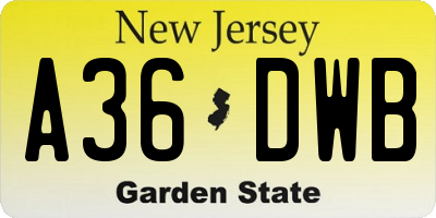 NJ license plate A36DWB