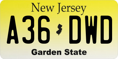 NJ license plate A36DWD