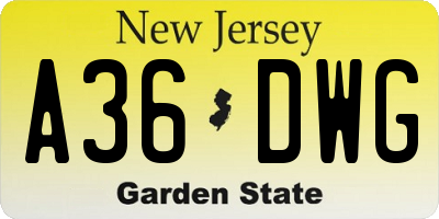 NJ license plate A36DWG