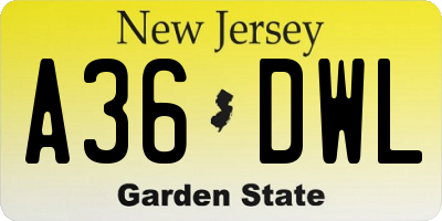 NJ license plate A36DWL