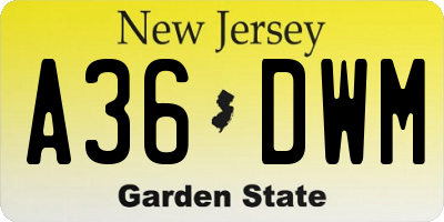 NJ license plate A36DWM