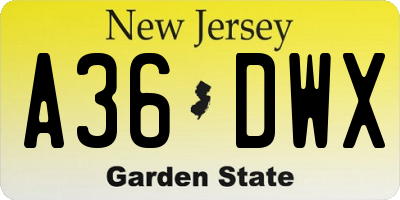 NJ license plate A36DWX