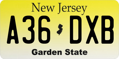 NJ license plate A36DXB