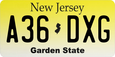NJ license plate A36DXG