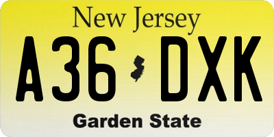 NJ license plate A36DXK