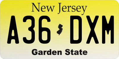 NJ license plate A36DXM