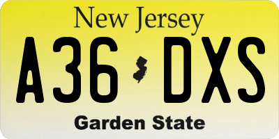 NJ license plate A36DXS