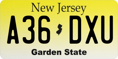 NJ license plate A36DXU