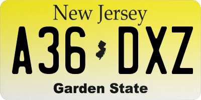 NJ license plate A36DXZ