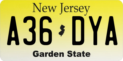 NJ license plate A36DYA