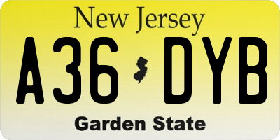 NJ license plate A36DYB