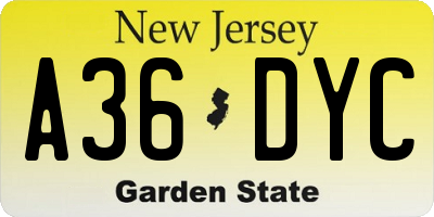 NJ license plate A36DYC