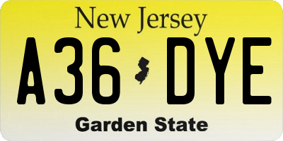 NJ license plate A36DYE