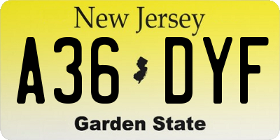 NJ license plate A36DYF