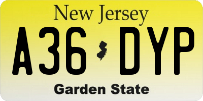 NJ license plate A36DYP