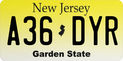 NJ license plate A36DYR