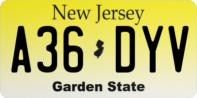 NJ license plate A36DYV