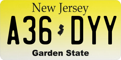 NJ license plate A36DYY