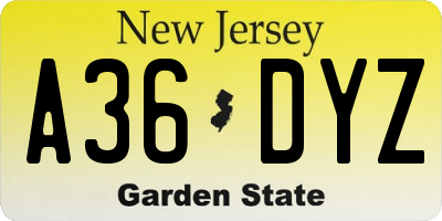 NJ license plate A36DYZ