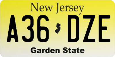 NJ license plate A36DZE