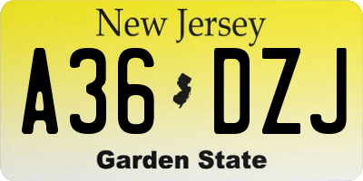 NJ license plate A36DZJ