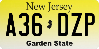 NJ license plate A36DZP