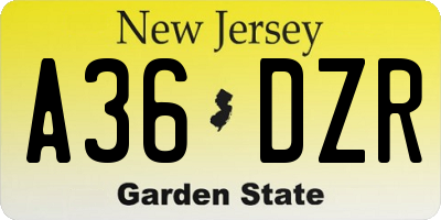 NJ license plate A36DZR