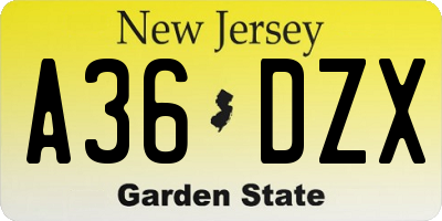 NJ license plate A36DZX