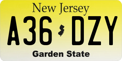 NJ license plate A36DZY