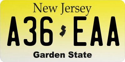 NJ license plate A36EAA
