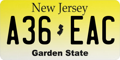 NJ license plate A36EAC