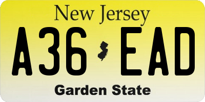 NJ license plate A36EAD