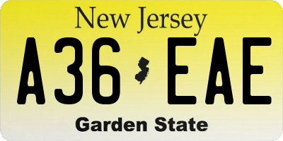 NJ license plate A36EAE