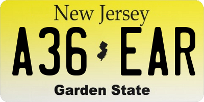NJ license plate A36EAR
