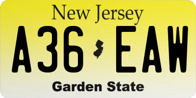 NJ license plate A36EAW