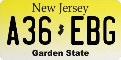NJ license plate A36EBG