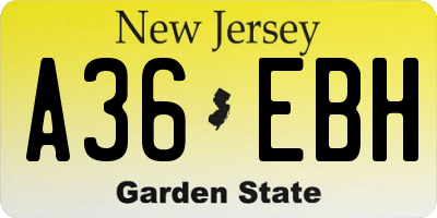 NJ license plate A36EBH