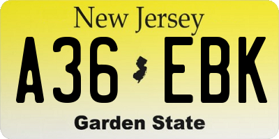 NJ license plate A36EBK