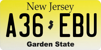 NJ license plate A36EBU